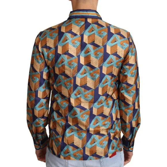Dolce & Gabbana Multicolor DG Logo Silk Mens Top Shirt